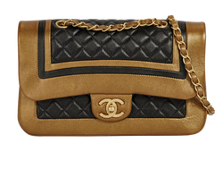 Two Tone CC Flap Bag, Leather, Black/Gold, 24296298, Db, 3*
